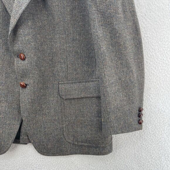 Vintage Kingsridge Tweed Blazer Mens 44R Wool Preppy Academia Leather Button USA - Picture 5 of 12